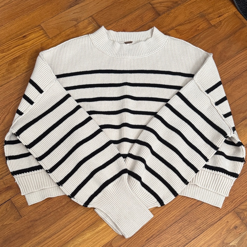 Free People Black and White Striped Sweater